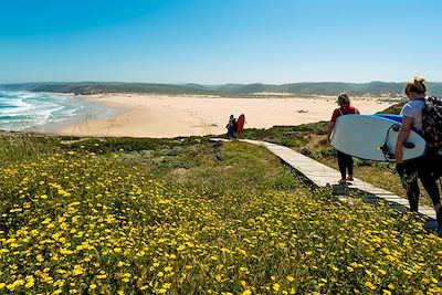 Surfeurs au cap Saint-Vincent - Municipalité de Sagres - Algarve - Portugal