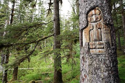 Corbeau sculpté dans un arbre - Alaska - Etats-Unis