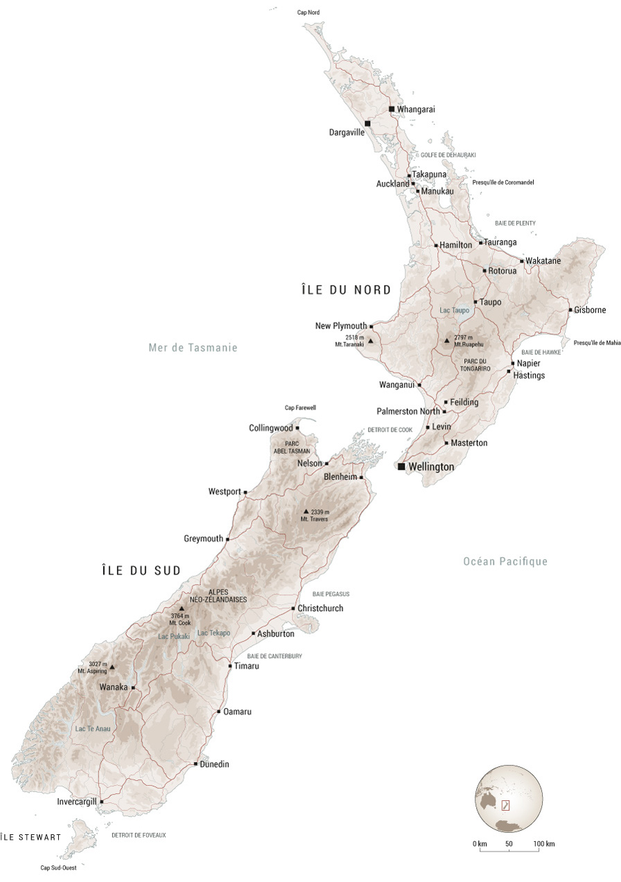 Carte de la Nouvelle-Zélande
